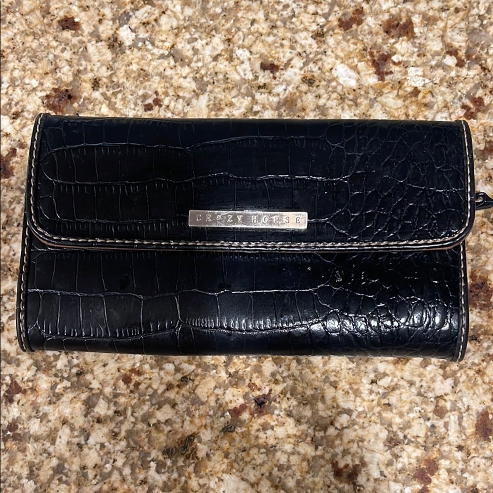 Crazy Horse Black Croc Embossed Wallet